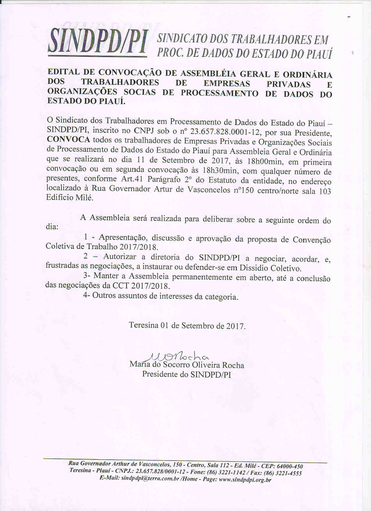 Edital de Convocação para Empregados de Empresas Privadas